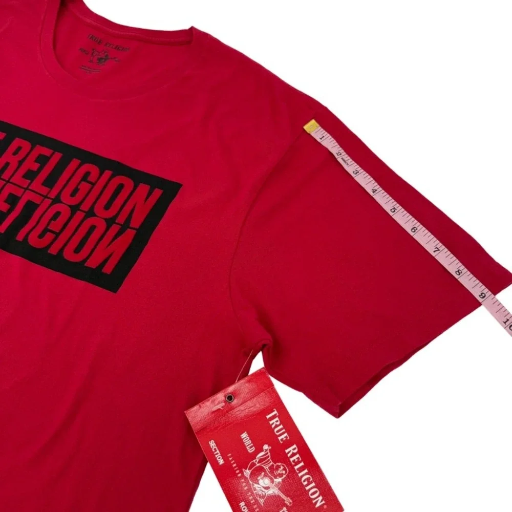 TRUE RELIGION NEW XL T-Shirt Ruby Red SS TR Reflection Tee Flocked Box Felt Logo